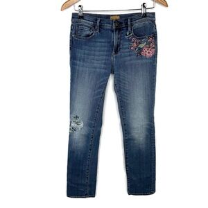 DRIFTWOOD Blue Straight Leg Jeans with Floral Accents Audrey Fit 27